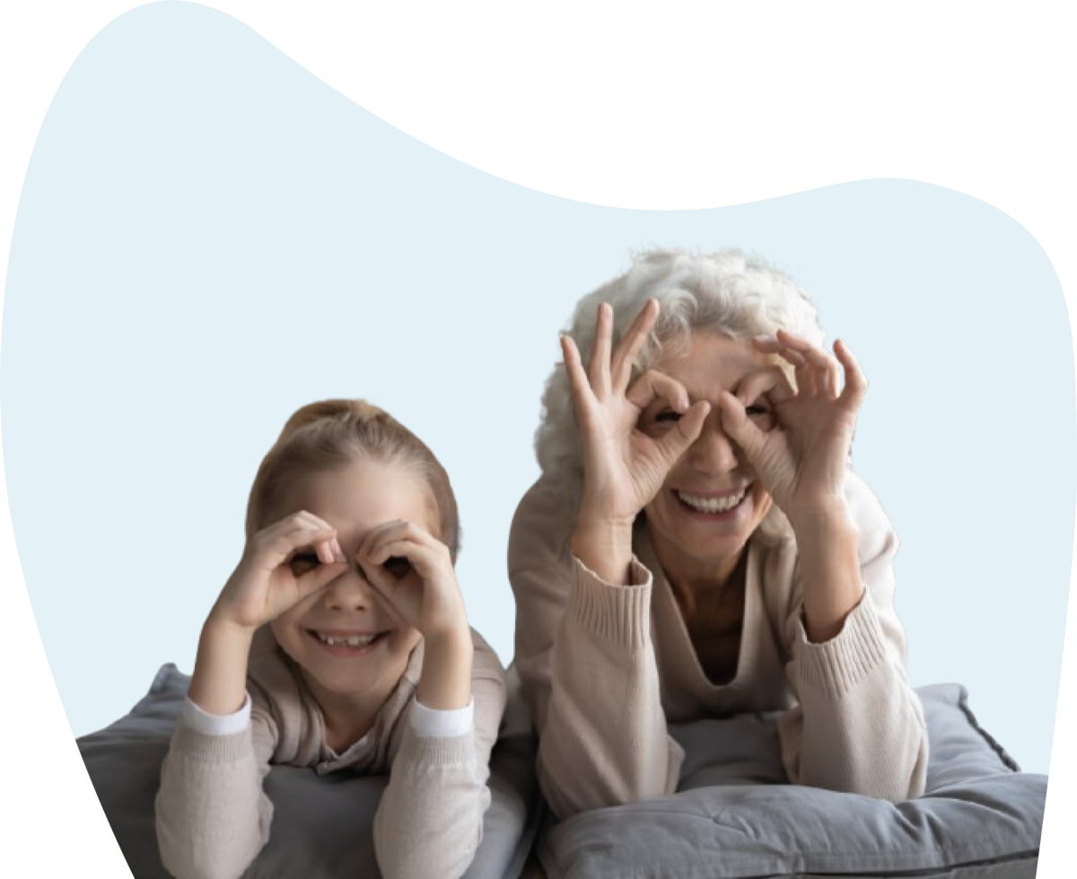 Child and grandmother playing eye spy